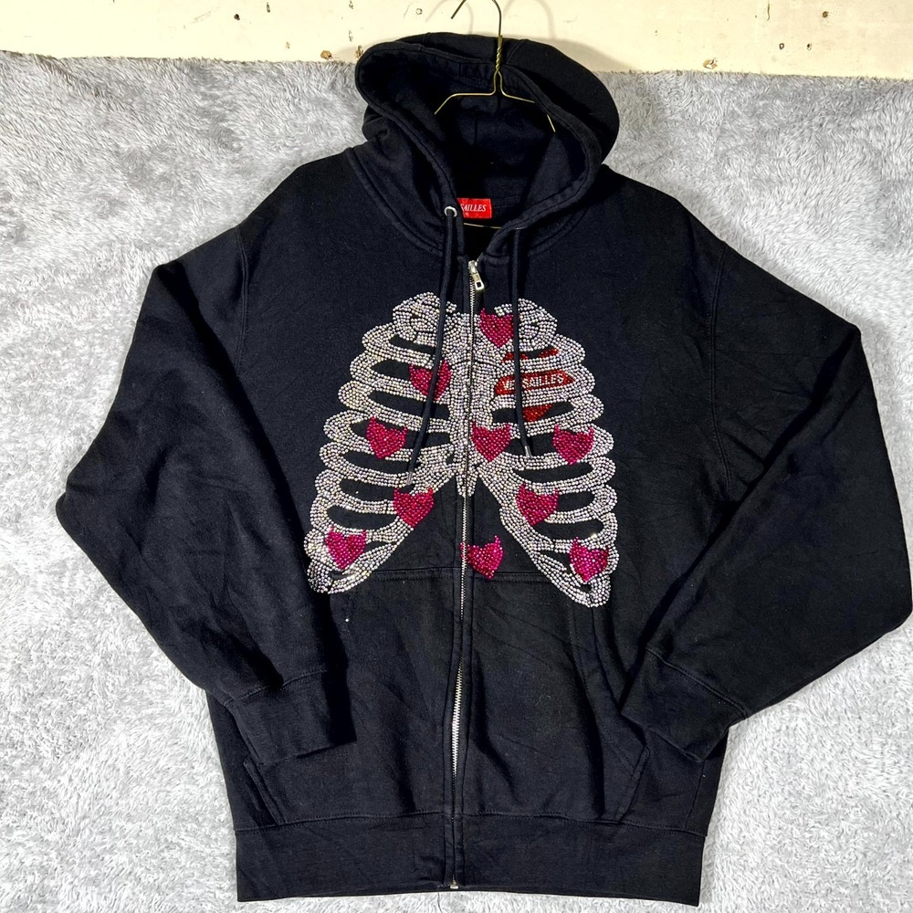 Versailles Hoodie Womens Medium Black Beaded Full Zip Fleece Lined Long Sleeve